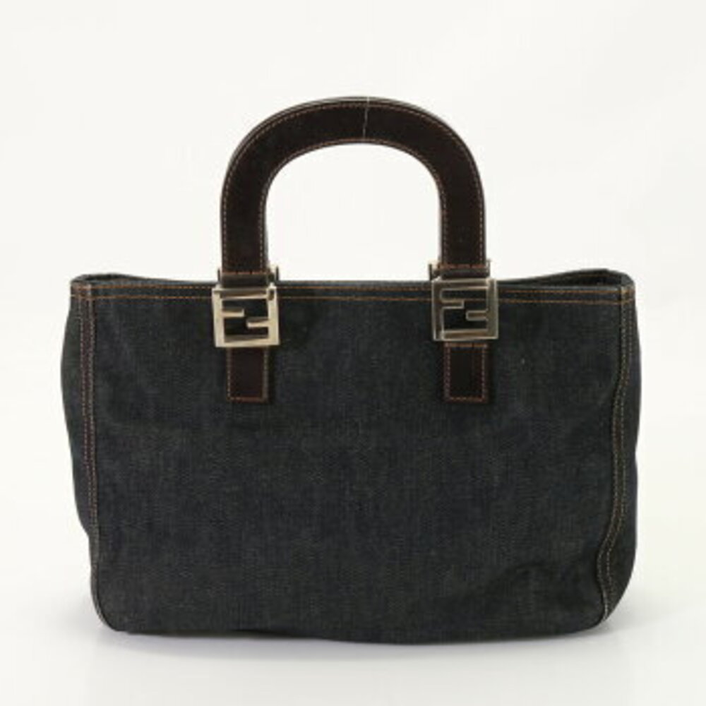 Fendi denim Indigo Blue leather handbag FF hardware tote bag